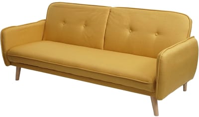 Slaapbank MCW-J18, bank opklapbare slaapbank logeerbed slaapfunctie stof/textiel 185cm ~ geel