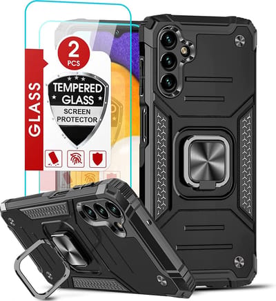 Hoesje Geschikt Voor Samsung Galaxy A13 5G / A04s Hoesje – Ring houder - Magnetisch Auto Mount – Met 2x screenprotector – gehard glas – Zwart