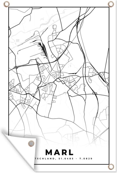 Muurdecoratie Plattegrond - Kaart - Stadskaart - Marl - 120x180 cm - Tuinposter - Tuindoek
