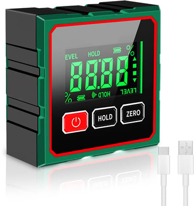 QTTVBTNA -Digitale Hoekmeter – Nauwkeurigheid 0,2° – Magnetische Basis – LCD Display met Achtergrondverlichting – USB-C Oplaadbaar