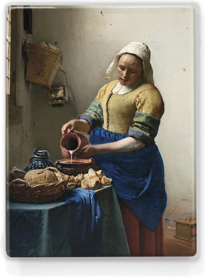 Melkmeisje - Johannes Vermeer - 19,5 x 26 cm - Niet van echt te onderscheiden schilderijtje op hout - Mooier dan een print op canvas - Laqueprint.