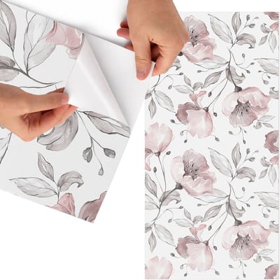 Tulup Meubelfolie - Pastelkleurige bloemen Decoratiefolie Zelfklevend - 65x130 cm - Roze Meubelfolie - Decoratiefolie Zelfklevend - Waterverf Meubelfolie - Meubelfolie Zelfklevend - Badkamer decoratie - Bloemen en planten