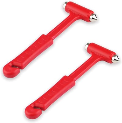 Veiligheidshamer - Noodhamer voor Auto met Gordelsnijder en Ruitbreker - Veiligheidsgereedschap voor Noodgevallen in de Auto - Opvallend Rood - 2-Pack