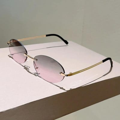 Lunettes de soleil ovales sans monture Hommes Mode Teintes Dégradées Lunettes Dames Nouveau Tendance Vintage Design Casual Lunettes de Soleil