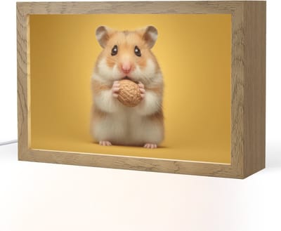Nachtlampje 30x20 cm - Kinder lampje - Hamster - Nootje - Geel - Knaagdier - Tafellamp kinderkamer - Slaapkamer lamp - Bedlamp kinderen - Kinderlampje stopcontact - Wandlamp babykamer - Nachtlampjes
