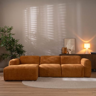 Bronx71® Hoekbank Maine bouclé stof terracotta links