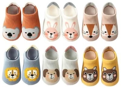 6 paar babysokjes, antislip ademende katoenen sokjes voor jongens en meisjes van 6-12 maanden, antislip sokjes