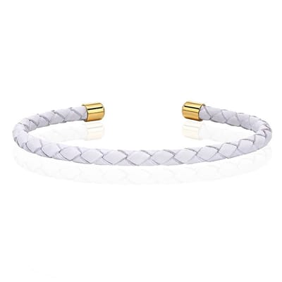 LGT JWLS Smalle Dames Armband van Wit Leer met Goudkleurige Dopjes