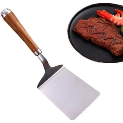 Spatule de cuisson à steak à tête carrée en acier inoxydable, pelle à pizza, crêpes, bœuf, grattoir, manche en bois, ustensiles de barbecue pour la cuisine black