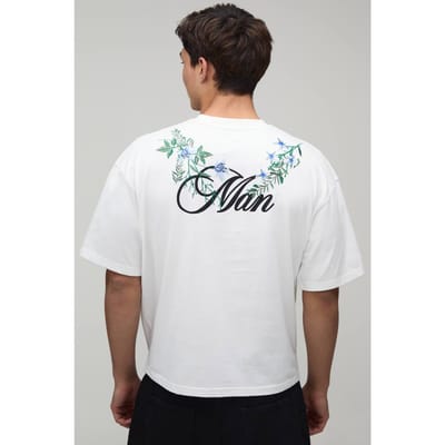 Oversized Boxy T-shirt Met Bloemenborduursels In Zwaar Katoen | White | Size Small