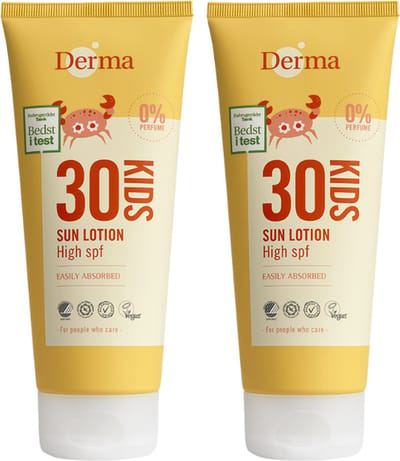 Derma Sun - Kids Zonnebrand SPF30 2 x 200 ml - voor Gevoelige Kinderhuid - Waterbestendig - Parfumvrij - UVA en UVB Bescherming - AllergyCertified