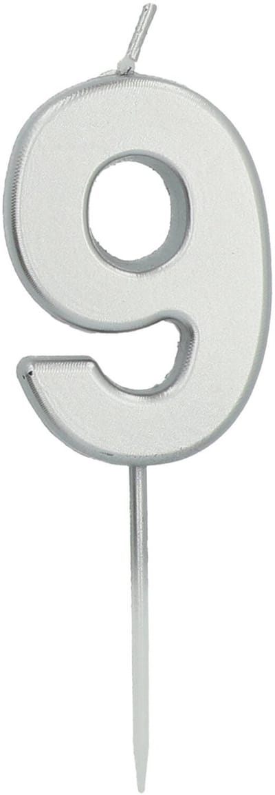Folat - Kaars cijfer 9 zilverkleurig 5 cm
