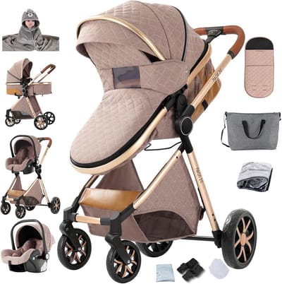 3-in-1 Kinderwagen - Reiswieg en buggy - Veilig reizen - Omkeerbaar en inklapbaar - 82 x 61 x 105 cm