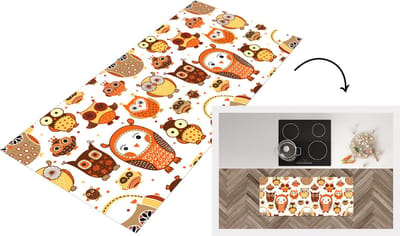 Keukenloper - Loper keuken - Meisjes - Uil - Oranje - Patronen - 120x50 cm - Keukenloper vinyl