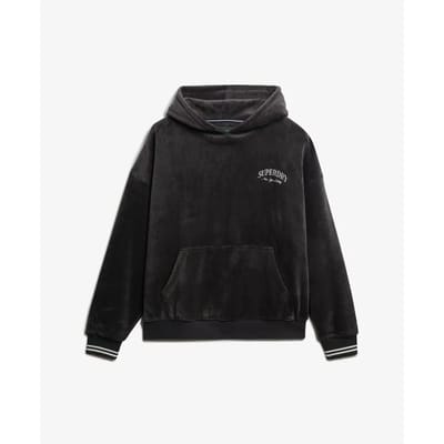 Superdry Country Club Velour Relaxed Hoodie Black Grootte: 38