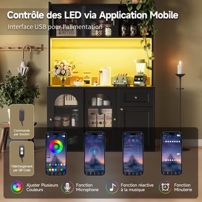 STILVORA Vitrinekast - Multifunctionele Kast met Glazen Schuifdeuren - LED-App met Muzieksynchronisatie - MDF;Spaanplaat - 120x35x167 cm - Zwart