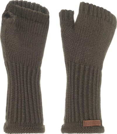 Knit Factory Cleo Gebreide Dames Vingerloze Handschoenen - Handschoenen voor in de herfst & winter - Bruine handschoenen - Polswarmers - Cappuccino - One Size