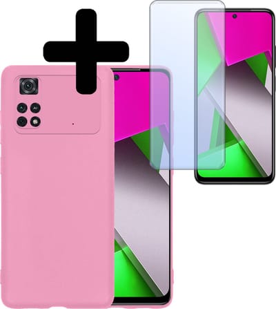 Hoesje - Met Screenprotector - Geschikt voor Xiaomi Poco X4 Pro 5G - Sterk & Shockproof - Back Cover - Siliconen Case - Telefoon Hoes - Telefoonhoesjes - Lichtroze