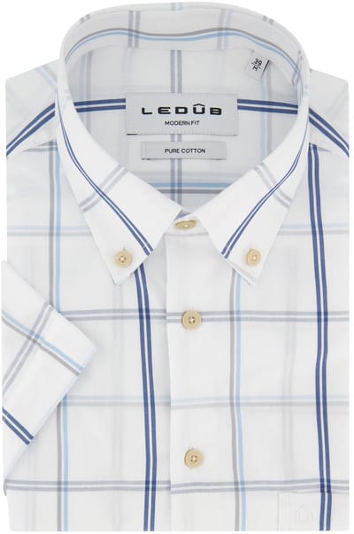 Ledub Modern Fit overhemd wit geruit korte mouw