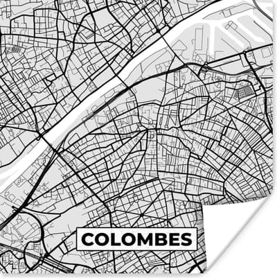 Poster Plattegrond - Colombes - Stadskaart - Kaart - Frankrijk - 100x100 cm XXL