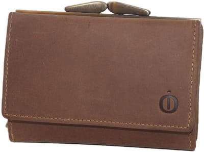 OI Hunter bruine lederen knipportemonnee large voor 8 pasjes / dames portemonnee met beugelsluiting / dames Trifold beurs met kleingeldvak met beugelsluiting / RFID SAFE / Hunter bruin / 159H