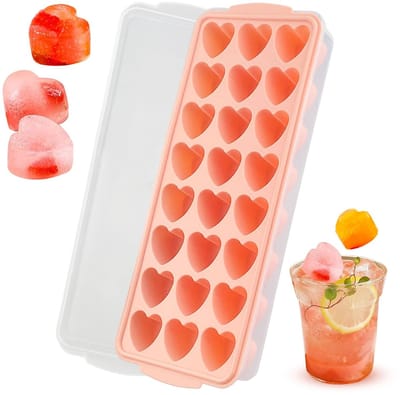 Dailygoods- IJsblokjesvorm Hartvormig - 24 Vakjes - Siliconen IJsblokjesvorm - IJsblokjesvorm met Deksel - BPA-vrij - Multifunctionele Siliconenvorm - Siliconen Bakvorm