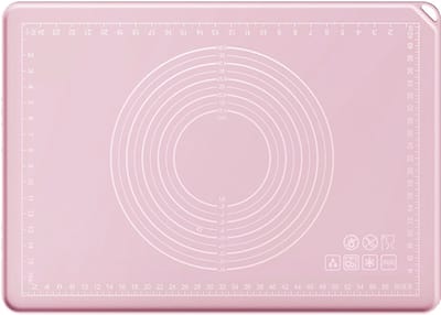 QTTVBTNA Siliconen bakmat met meetfuncties - Opstaande rand - Extra dik deegrolmat 50x70 cm - 5 mm dik - Roze - Anti-aanbak, voedselveilig - Kan worden opgehangen - Voor gebak, brood en koekjes
