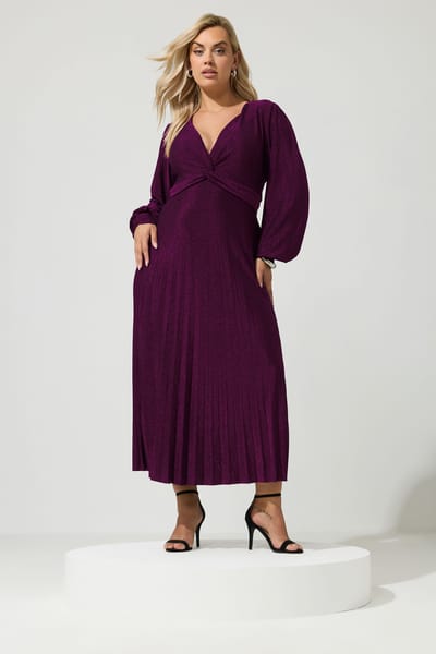 Yours London Roze Metallic Geplooide Maxijurk Met Knoop Size 42