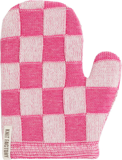 Knit Factory Ovenwant Block - Hittebestendige ovenhandschoen - keukenhandschoen - Gemaakt van 50% katoen & 50% acryl - Slijtvast - Ecru/Fuchsia
