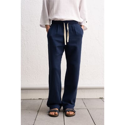 Gestructureerde Katoenen Relaxed Fit Broek met Touwtjesluiting