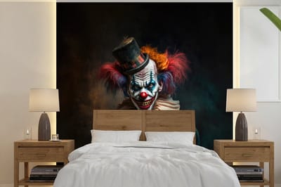 Behang - Fotobehang Clown - Hoed - Kraag - Portret - Killer clown - Breedte 240 cm x hoogte 240 cm