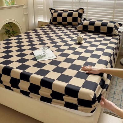 Polyester Schattige Beer Beddengoed Hoeslaken Elastische Band Rondom Matrasbeschermer Eenpersoons Tweepersoons Queen King Bedovertrek Beschermer Sprei 2xpillowcase48x74cm gray