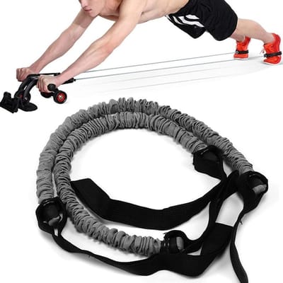 Buikwiel Touw - Fitness Elastiek - Core Krachttraining - Veilige Latex Buizen - 2 Stuks 50cm - Zwart