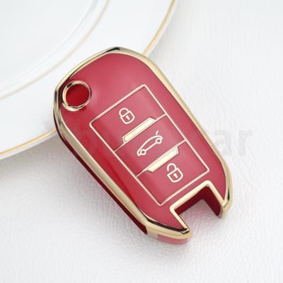 Voor Citroen C3 C4 Cactus C6 C8 Voor Peugeot 208 308 408 508 2008 3008 4008 5008 TPU Auto Flip Sleutelhoes Cover Shell Accessoires beige