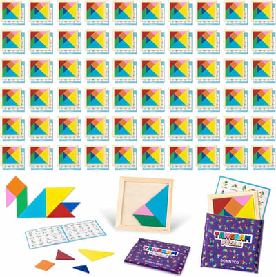 Tangram Puzzels - Houten Puzzelstukjes - Kinderfeestjes Vullen - 60 Stuks Inclusief Gids - 98 x 98 cm
