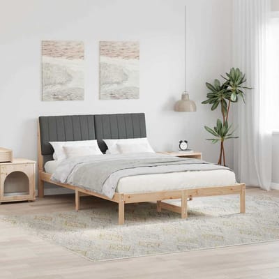 vidaXL - Bedframe - met - hoofdeinde - Bruin - 135 - x - 190 - cm - Massief - grenenhout