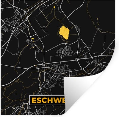 Muurstickers - Sticker Folie - Black and Gold – Stadskaart – Eschweiler – Duitsland – Plattegrond – Kaart - 100x100 cm - Plakfolie - Muurstickers Kinderkamer - Zelfklevend Behang XXL - Zelfklevend behangpapier - Stickerfolie