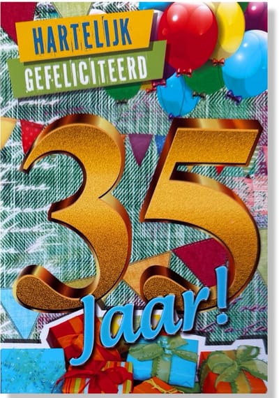Hoera 35 Jaar! Luxe verjaardagskaart - 12x17cm - Gevouwen Wenskaart inclusief envelop - Leeftijdkaart