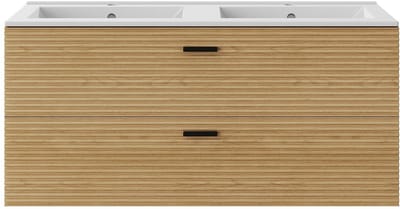 Vente-unique Zwevend badkamermeubel met inbouwwastafel - 2 laden - kleur: naturel gestreept - 120 cm - SARONE
