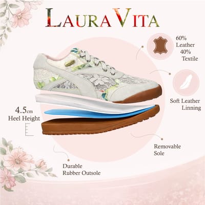 Laura Vita Tivanao-05 dames sneakers van beige leer met bloemenprint