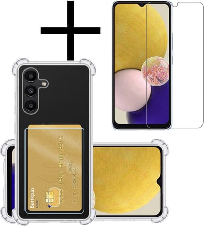Hoesje - Geschikt voor Samsung Galaxy A13 5G - Met Screenprotector - En Pashouder - En Kaarthouder - Telefoon Hoes Shockproof - Siliconen Case - Back Cover - Shock Proof - Pasjes Houder - Transparant