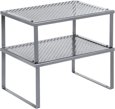 Famanu - Keuken Organisator, Kast Opbergers, Stapelbaar, Uitbreidbaar, Set van 2, Zilver KCS01SV