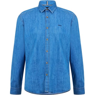 Boss Herenoverhemd van Liam met geborduurde denim en puntkraag (Marine)