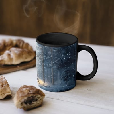 Magische Mok - Foto op Warmte Mokken - Koffiemok - Kerstlicht - Woud - Hert - Donker - Magic Mok - Beker - 350 ML - Theemok
