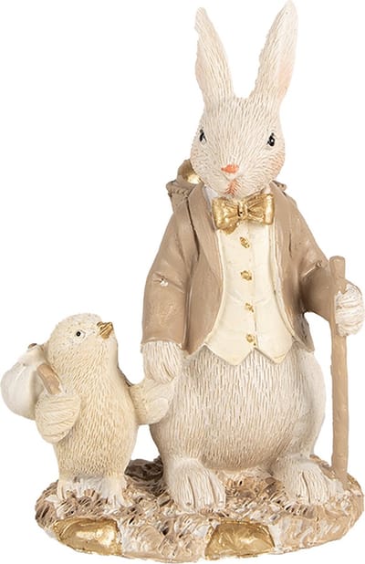 Clayre & Eef Beeld Konijn 15 cm Wit Bruin Polyresin