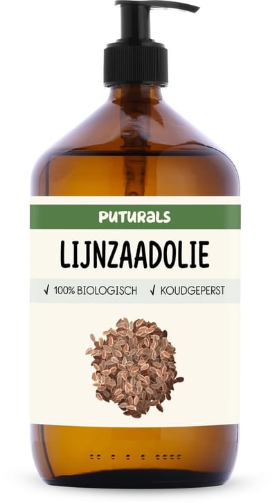 Puturals Lijnzaadolie 100% Biologisch - 1000ml - Puur en Koudgeperst - Lijnzaadolie voor Huid, Haar, Hout en Dieren