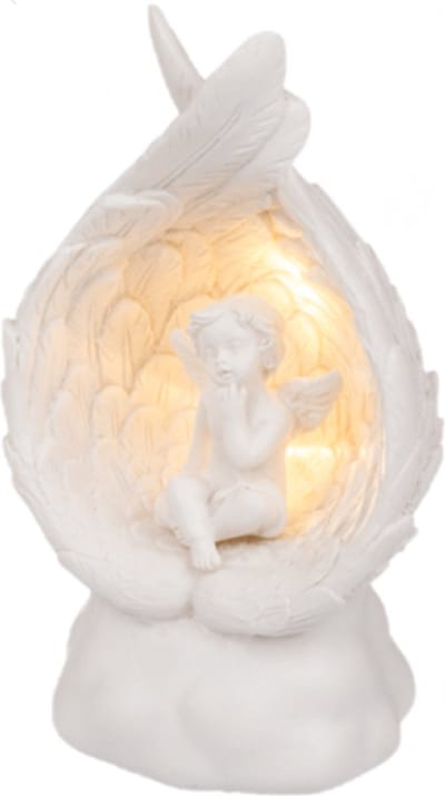 Beeld cherubijntje engeltje in engelenvleugels met LED licht 13x6.5cm