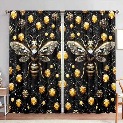 2 stuks Luxe Gordijn met Bij Edelsteen Print voor Huisdecoratie - Tunnel voor Roede Raambekleding voor Slaapkamer, Kantoor, Keuken, Woonkamer 52.5cmX116cm X 2pcs gray