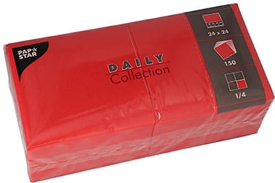 150 Servetten DAILY Collection 1/4 vouw 24 cm x 24 cm rood