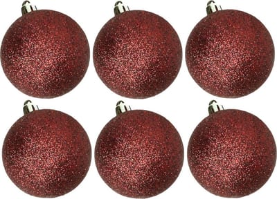 6x stuks kunststof glitter kerstballen donkerrood 6 cm - Onbreekbare plastic kerstballen